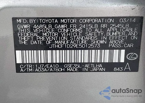 2014 Lexus Is 250 z USA, uszkodzony, nr VIN JTHCF1D29E5012573